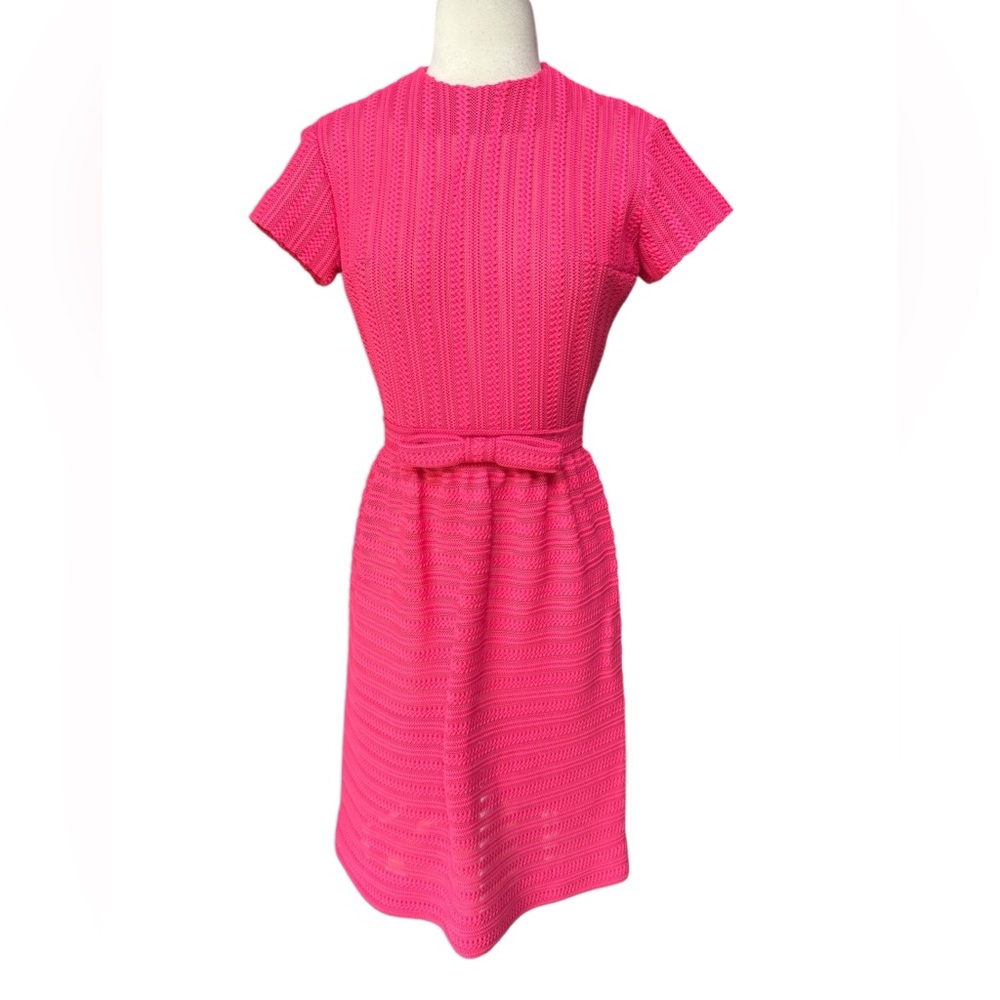 1970s Valley Set Synthetic Blend Basketweave Pattern Wiggle Dress